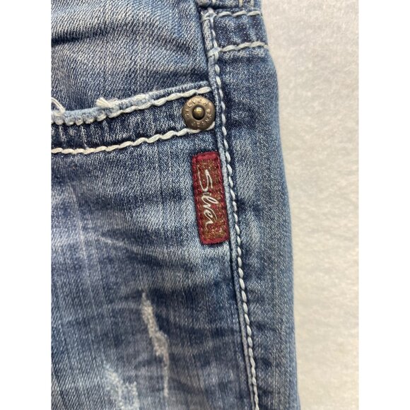 Silver Jeans Tuesday Capris Women's Size 28 Blue Denim Capri Jeans Thick Stitch - Picture 4 of 14